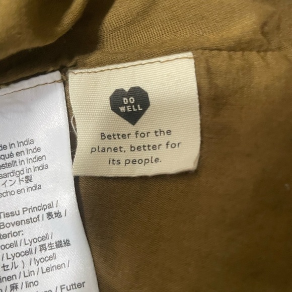 Madewell Womens Smocked Neck Linen Olive Green Puff-Sleeve Mini Dress Sz S - Picture 12 of 13